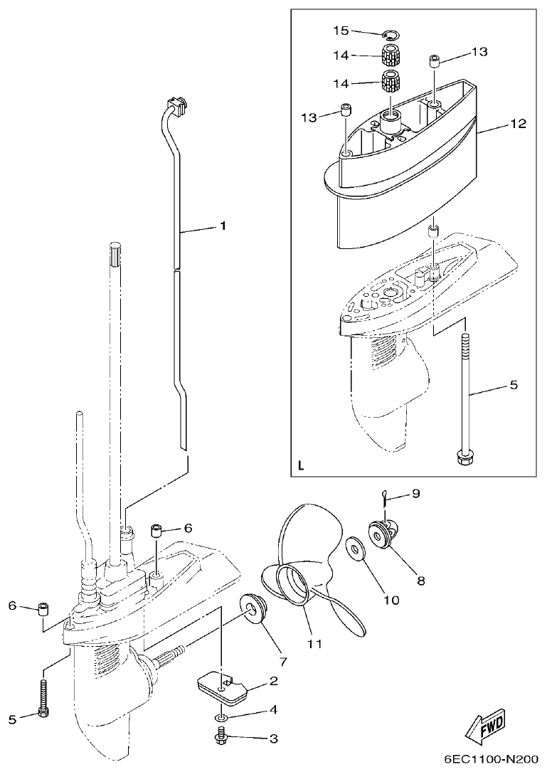 Yamaha F4BMH, F5AMH, F6CMH LOWER CASING & DRIVE 2 parts diagram
